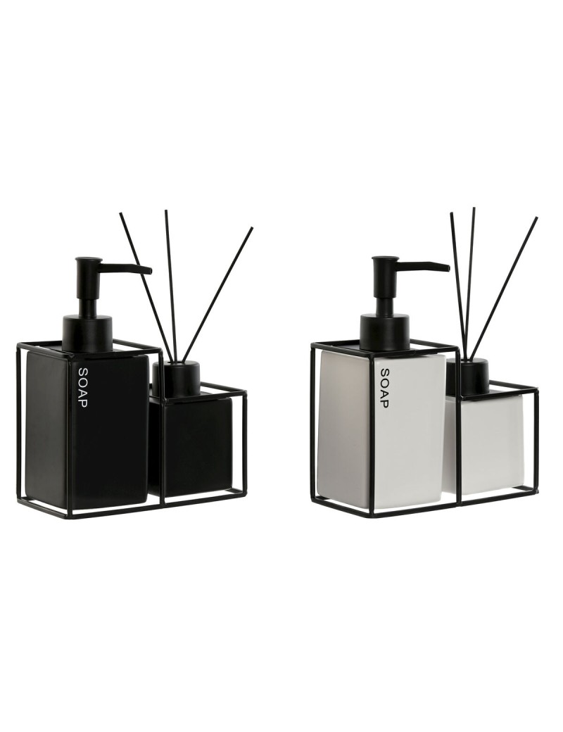 Set da Bagno Home ESPRIT Bianco Nero Metallo Dolomite 14,5 x 8 x 17 cm 2 Pezzi (2 Unità)