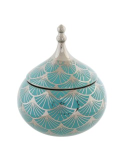 Scatola-Portagioie DKD Home Decor Porcellana Turchese 14 x 14 x 17 cm