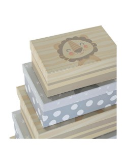 Set di Scatole Decorative DKD Home Decor Multicolore Cartone Per bambini Leone 41 x 28 x 18,5 cm 6 Pezzi