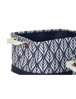 Set di Cestini DKD Home Decor Bianco Marrone Grigio Blu Marino Foglia della pianta Boho 40 x 30 x 24 cm Plastica 3 Pezzi (2 Unit