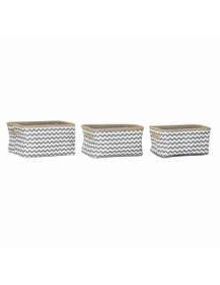Set di Cestini DKD Home Decor Bianco Grigio Juta Iuta Zig zag Boho 36 x 31 x 20 cm 3 Pezzi