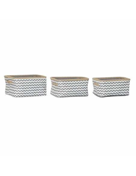 Set di Cestini DKD Home Decor Bianco Grigio Juta Iuta Zig zag Boho 36 x 31 x 20 cm 3 Pezzi