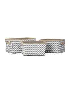 Korb-Set DKD Home Decor Weiß Grau Jute Zick-Zack Boho 36 x 31 x 20 cm 3 Stücke