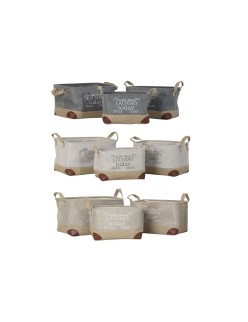 Set di Cestini DKD Home Decor Beige Grigio Marrone Chiaro 40 x 30 x 24 cm Poliestere Legno 3 Pezzi (3 Unità)