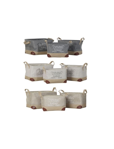 Set di Cestini DKD Home Decor Beige Grigio Marrone Chiaro 40 x 30 x 24 cm Poliestere Legno 3 Pezzi (3 Unità)