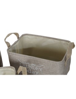 Set di Cestini DKD Home Decor Beige Grigio Marrone Chiaro 40 x 30 x 24 cm Poliestere Legno 3 Pezzi (3 Unità)