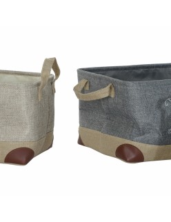 Set di Cestini DKD Home Decor Beige Grigio Marrone Chiaro 40 x 30 x 24 cm Poliestere Legno 3 Pezzi (3 Unità)