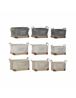 Set di Cestini DKD Home Decor Beige Grigio Marrone Chiaro 40 x 30 x 24 cm Poliestere Legno 3 Pezzi (3 Unità)