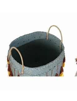 Set di Cestini DKD Home Decor Multicolore Bambù Frange Boho 3 Pezzi