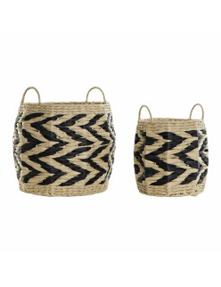 Set di Cestini DKD Home Decor Nero Marrone Chiaro Fibra naturale Boho 30 x 30 x 30 cm 2 Pezzi (2 Unità)