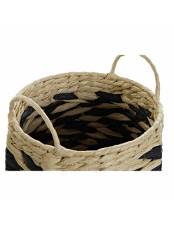 Set di Cestini DKD Home Decor Nero Marrone Chiaro Fibra naturale Boho 30 x 30 x 30 cm 2 Pezzi (2 Unità)
