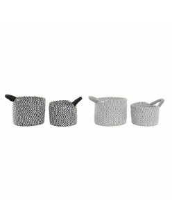 Set di Cestini DKD Home Decor Nero Grigio Fibra naturale Loft (18 x 18 x 14 cm)
