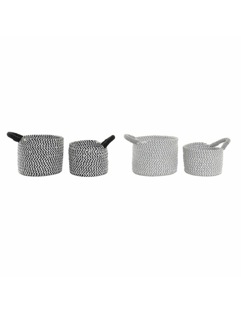 Set di Cestini DKD Home Decor Nero Grigio Fibra naturale Loft (18 x 18 x 14 cm)