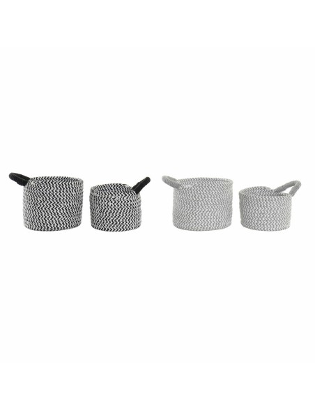 Set di Cestini DKD Home Decor Nero Grigio Fibra naturale Loft (18 x 18 x 14 cm)