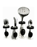 Cutlery Organiser Vivalto Black Transparent Metal Glass 9 x 9 x 17 cm