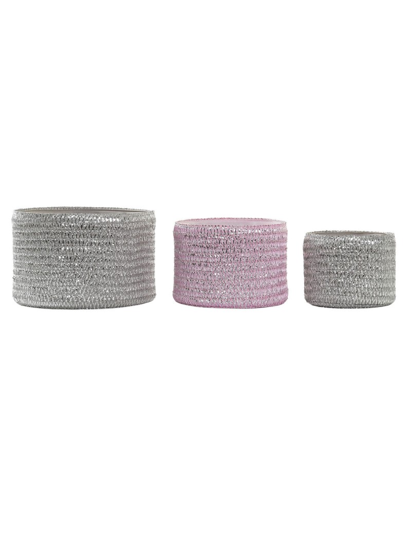 Set di Cestini DKD Home Decor Grigio Rosa polipropilene 27 x 27 x 17 cm