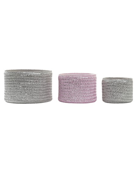 Set di Cestini DKD Home Decor Grigio Rosa polipropilene 27 x 27 x 17 cm