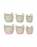 Set di Cestini DKD Home Decor Naturale Rosa Verde Fibra naturale 30 x 30 x 32 cm Boho (2 Unità)
