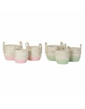 Set di Cestini DKD Home Decor Naturale Rosa Verde Fibra naturale 30 x 30 x 32 cm Boho (2 Unità)
