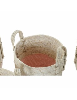 Set di Cestini DKD Home Decor Naturale Rosa Verde Fibra naturale 30 x 30 x 32 cm Boho (2 Unità)