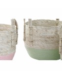 Conjunto de Cestas DKD Home Decor Natural Cor de Rosa Verde Fibra natural 30 x 30 x 32 cm Boho (2 Unidades)