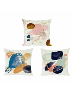 Almofada DKD Home Decor Plástico Azul Verde Multicolor Cor de Rosa Retangular Quadrado Abstrato 50 x 12 x 50 cm (3 Peças)