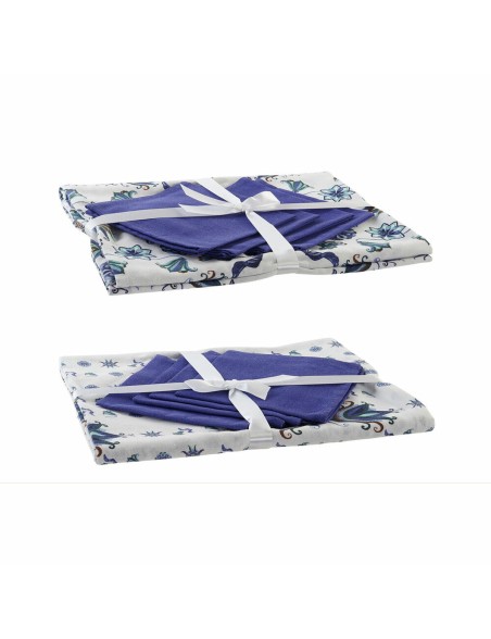 Mantel y servilletas DKD Home Decor Azul Blanco 150 x 150 x 0,5 cm (2 Unidades)