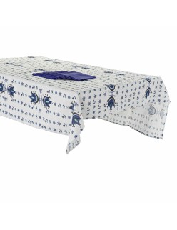 Mantel y servilletas DKD Home Decor Azul Blanco 150 x 150 x 0,5 cm (2 Unidades)
