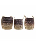 Basket set DKD Home Decor Natural Lilac Seagrass Tropical 39 x 39 x 41 cm 3 Pieces