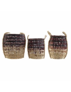 Set di Cestini DKD Home Decor Naturale Lilla Erba di mare Tropicale 39 x 39 x 41 cm 3 Pezzi