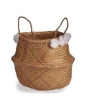 Cesto Bianco Marrone Naturale Juncus Pompon 8 L 32 x 30 x 32 cm