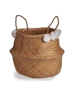 Cesto Bianco Marrone Naturale Juncus Pompon 8 L 32 x 30 x 32 cm