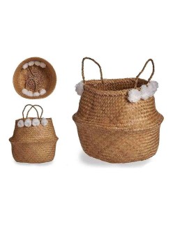 Cesto Bianco Marrone Naturale Juncus Pompon 8 L 32 x 30 x 32 cm