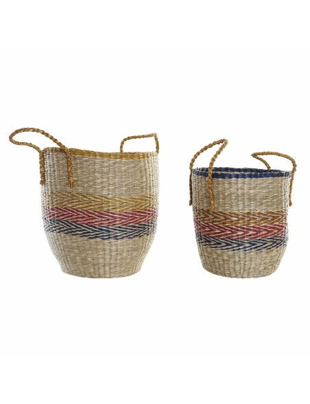 Set di Cestini DKD Home Decor Arancio Verde Erba di mare (35 x 22 x 46 cm) (2 pcs)