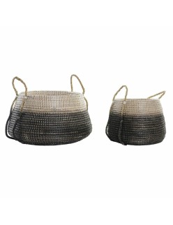 Set di Cestini DKD Home Decor Naturale Grigio Erba di mare (52 x 52 x 44 cm) (2 pcs)