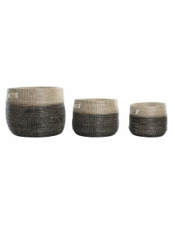 Set di Cestini DKD Home Decor Naturale Grigio Erba di mare (3 pcs) (37 x 37 x 40 cm)