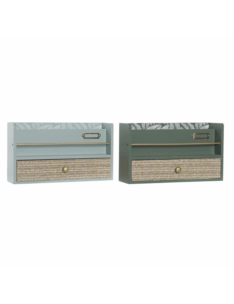 Contenitore per Sistemare Multiuso DKD Home Decor LD-181379 Verde polipropilene Legno MDF 30 x 9 x 17 cm (2 Unità)