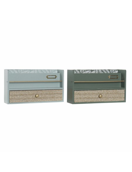 Contenitore per Sistemare Multiuso DKD Home Decor LD-181379 Verde polipropilene Legno MDF 30 x 9 x 17 cm (2 Unità)