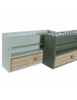 Contenitore per Sistemare Multiuso DKD Home Decor LD-181379 Verde polipropilene Legno MDF 30 x 9 x 17 cm (2 Unità)