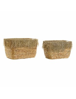 Set di Cestini DKD Home Decor Marrone Multicolore Naturale Frange 40 x 30 x 26 cm
