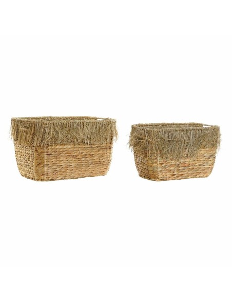 Set di Cestini DKD Home Decor Marrone Multicolore Naturale Frange 40 x 30 x 26 cm