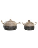 Set di Cestini DKD Home Decor Grigio Naturale Bicolore Erba di mare Boho 41 x 41 x 33 cm (2 Unità)