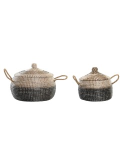 Set di Cestini DKD Home Decor Grigio Naturale Bicolore Erba di mare Boho 41 x 41 x 33 cm (2 Unità)