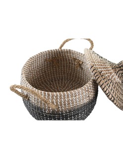 Set di Cestini DKD Home Decor Grigio Naturale Bicolore Erba di mare Boho 41 x 41 x 33 cm (2 Unità)