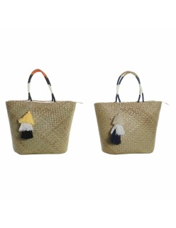 Sac de plage DKD Home Decor Orange Naturel Blue marine Fibre 49 x 18 x 37 cm (2 Unités)