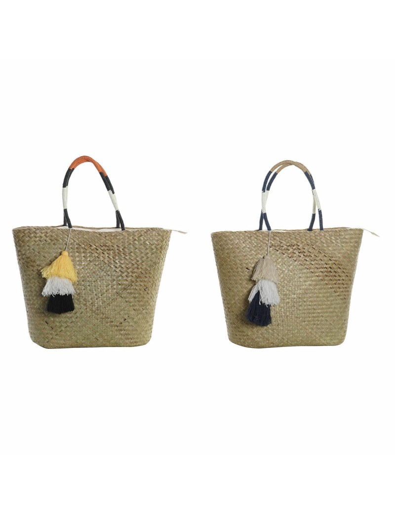 Sac de plage DKD Home Decor Orange Naturel Blue marine Fibre 49 x 18 x 37 cm (2 Unités)