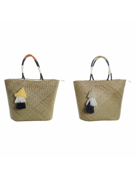 Sac de plage DKD Home Decor Orange Naturel Blue marine Fibre 49 x 18 x 37 cm (2 Unités)