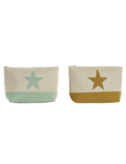 Trousse de toilette DKD Home Decor Naturel Menthe Étoile Moutarde méditerranéen (25 x 6,5 x 16 cm) (2 Unités)