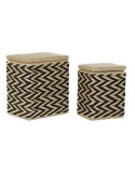 Cesto per i Panni DKD Home Decor Naturale Nero Poliestere Coloniale Fibra (43 x 32 x 50,5 cm)