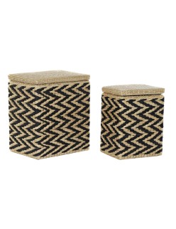 Cesto per i Panni DKD Home Decor Naturale Nero Poliestere Coloniale Fibra (43 x 32 x 50,5 cm)